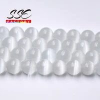wholesale white cat eye stone round beads 4 6 8 10 12mm glass string loose opal diy charm bracelets beads for jewelry making 15
