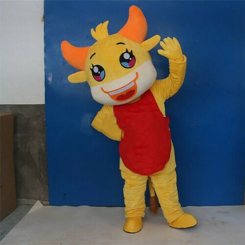 

Halloween Yellow Cattle Cute Mascot Costume Cosplay Party Outfits Clothing Carnival Fursuit Cartoon Dress Xmas Easter Ad Clothes