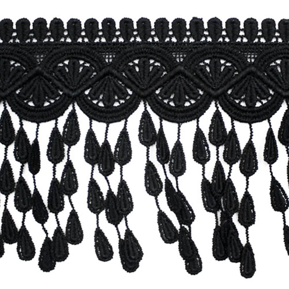 2 ярда Высококачественная кружевная бахрома шириной 8 см Черная лента рукоделие