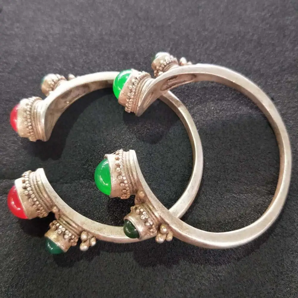 Античный красный и зеленый рубиновый нефритовый двойной дракон тибетский