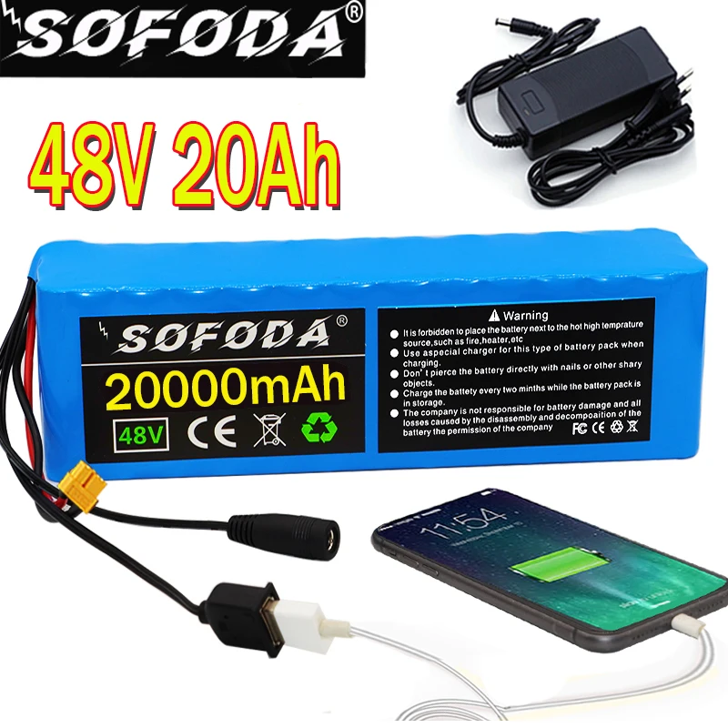 48v lithium ion battery 20Ah 1000w 13S3P Lithium Battery Pack For 54.6v E-bike Electric bicycle Scooter with BMS+charger | Спорт и