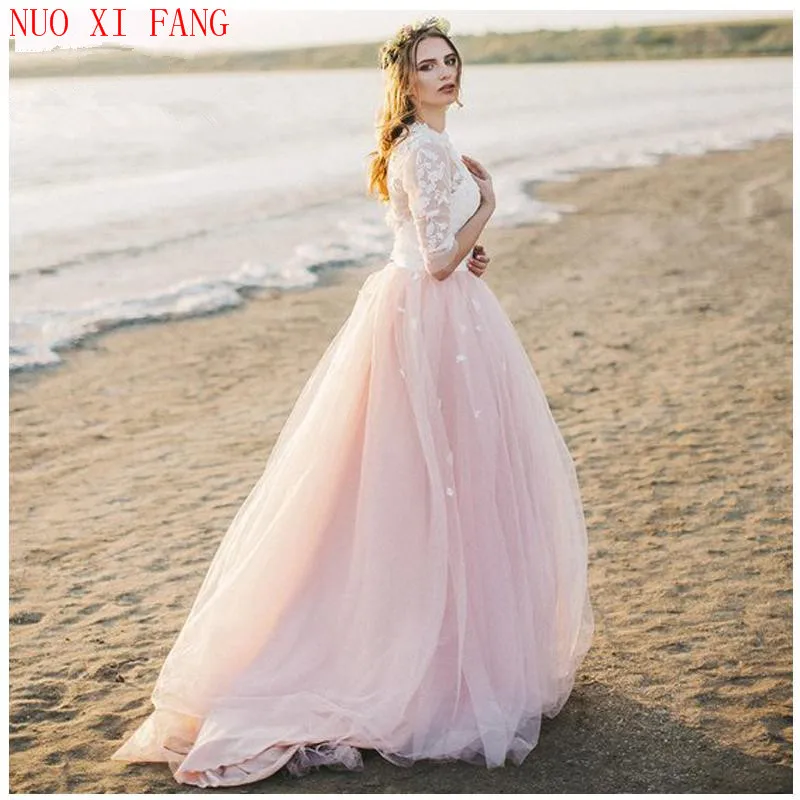 

Сексуальное розовое свадебное платье в стиле бохо 2020, Винтажный кружевной топ, пышное платье из тюля