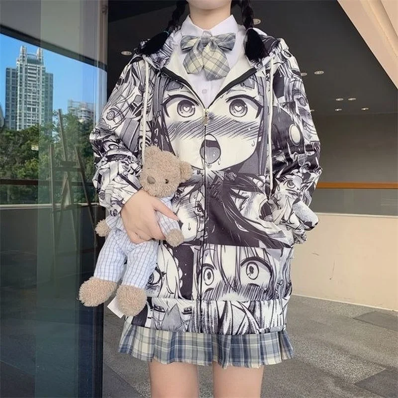 

New Anime Hoodie Oversize Kawaii Cute Japanese Streetwear Women Aesthetic Hentai Harajuku Sudaderas Zip Up Hoodies