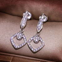 new fashion ladies 925 sterling silver aaaa zircon drop earrings creative geometric tassel dangle earrings silver party jewelry