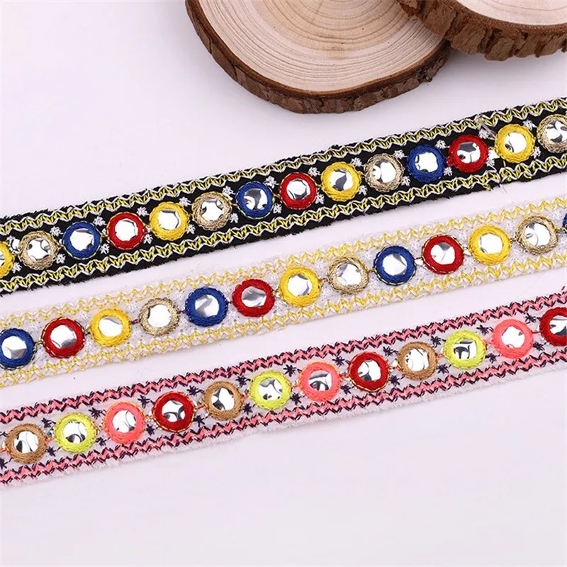 Этническая винтажная вышивка зеркальная кружевная плетеная лента с блестками