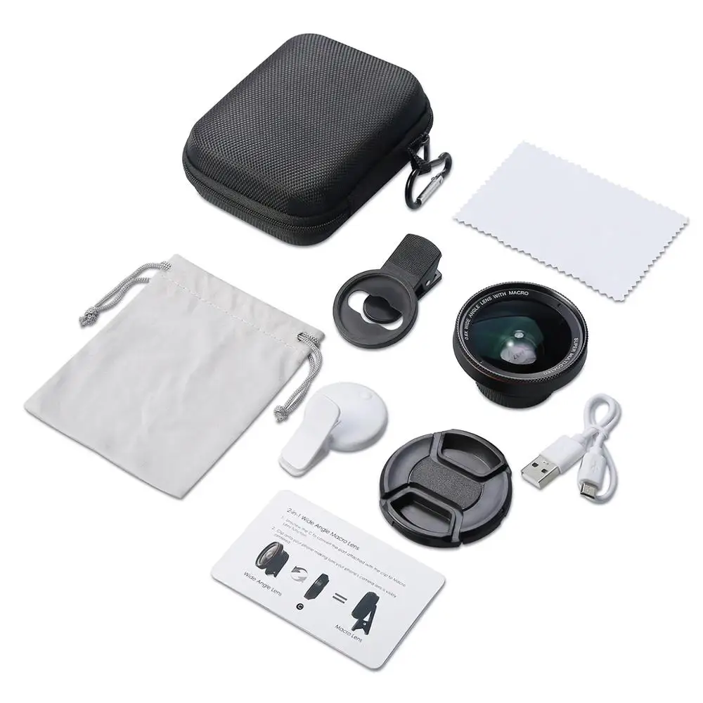 

Phone Lens 0.6x Wide Angle Zoom Lens 15x Macro Lenses Camera Kits with Selfie Ring Light