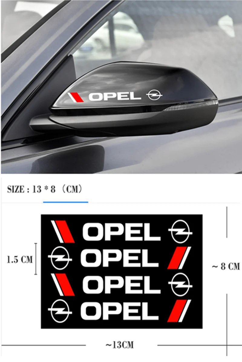 

4PCS Car Door Handle Sticker Creative Rear View Mirror Stickers Wheel Body Decal For Opel Astra J H G Insignia Mokka Corsa D OPC