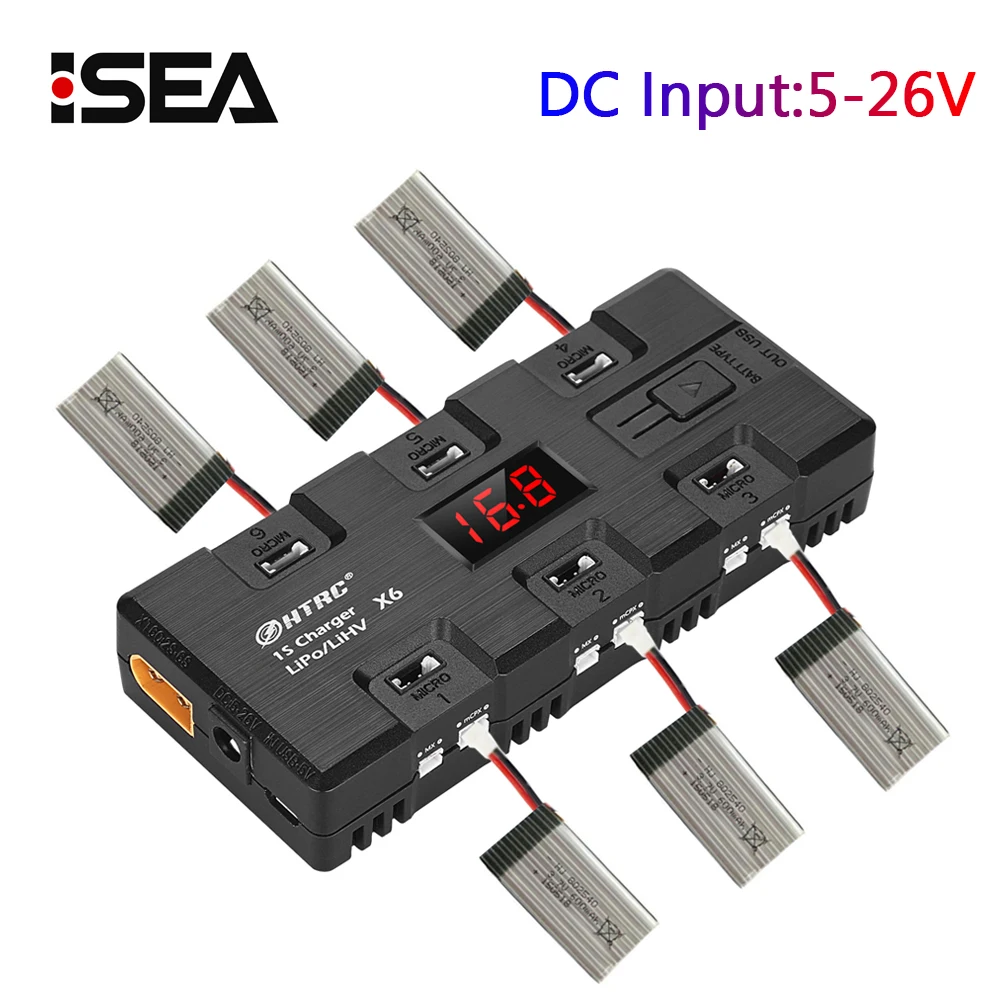 HTRC X6 1S LiHV LiPo зарядное устройство DC вход 6 26V каналов с микро MX MCPX JST порт для