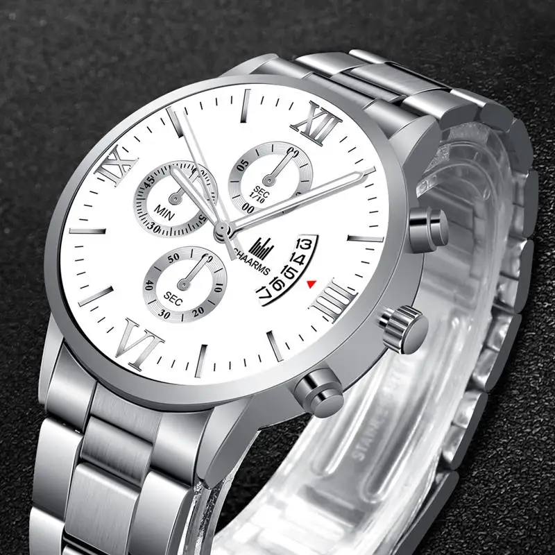 Модные мужские черные часы из нержавеющей стали аналоговые кварцевые роскошные