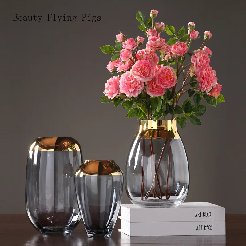 

Light Luxury Glass Vases Transparent Hydroponic Plant Flower Vase Container Office Tabletop Ornament Crafts Home Decoration
