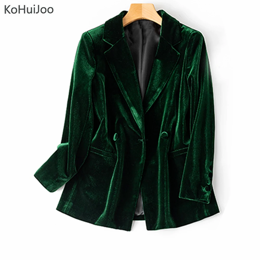 Женский бархатный блейзер KoHuiJoo зеленый элегантный офисный Блейзер большого