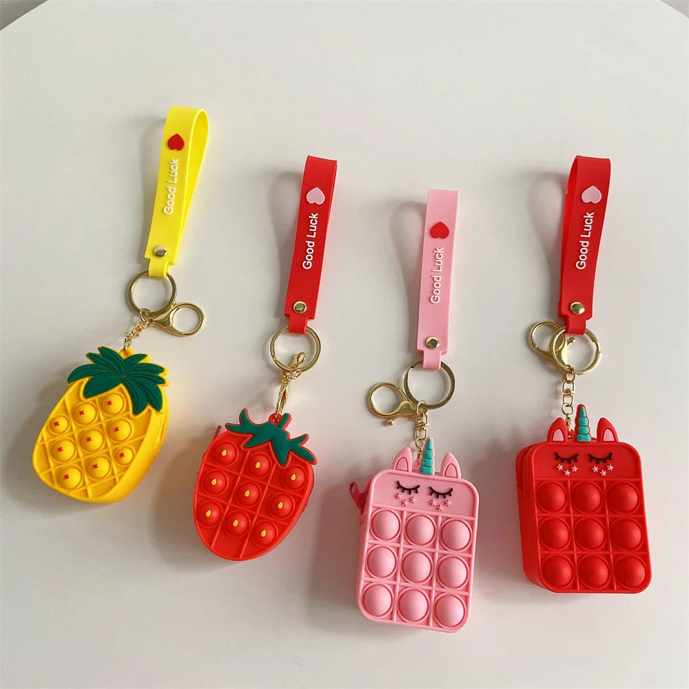 

3D Pop Anti Stress Fidget Toys Wallet Cases For Airpods 1 2 3 Pro Push Bubble Key Pendant Bags Cartoon Bubble Zipper Coin Purses