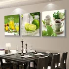 3 Панели, зеленые фрукты, лимон, кухонные плакаты, настенное искусство, холст, картины, домашний декор, аксессуары для картин для украшения гостиной