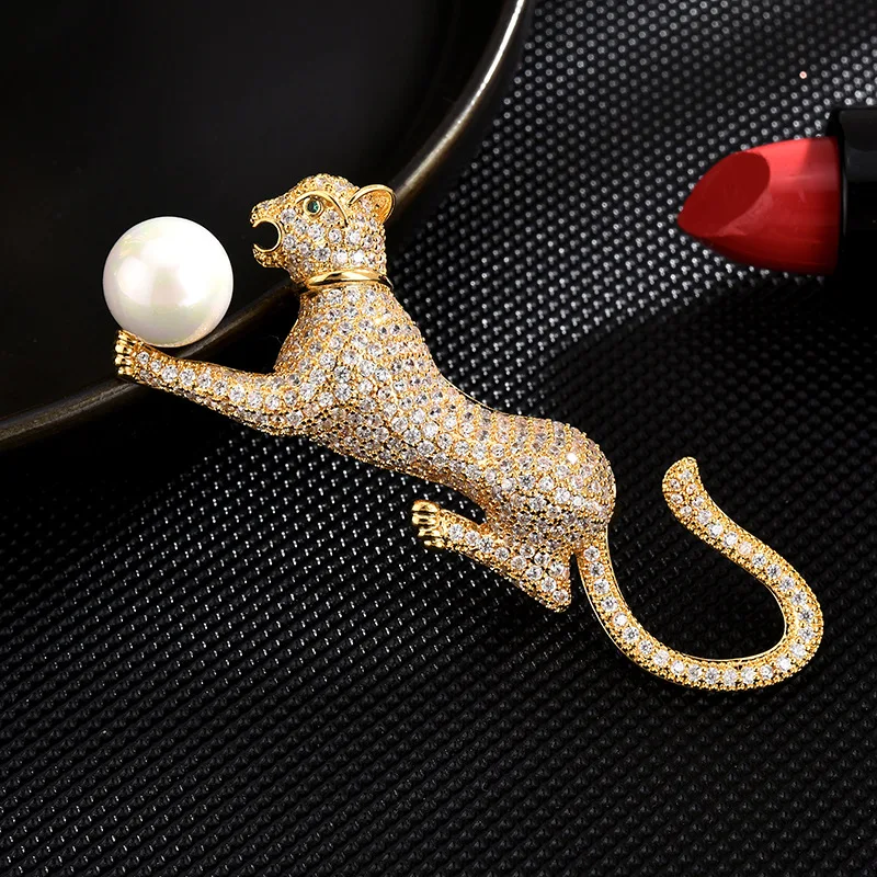 Женская Брошь с кристаллами Винтажная брошь в форме леопарда стразы цирконом