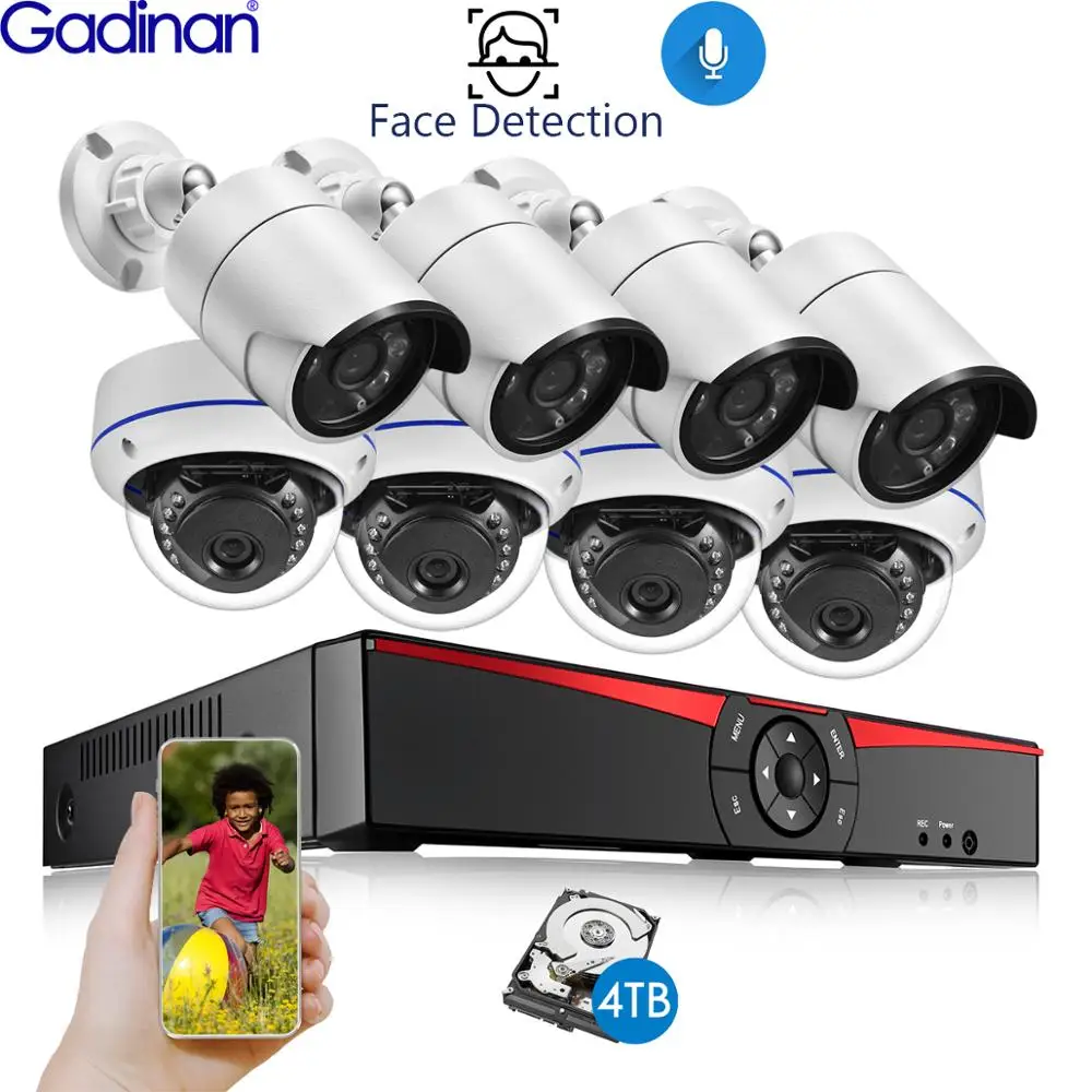 8CH 5MP NVR POE CCTV Камера безопасности Системы Комплект Уход за кожей лица обнаружения