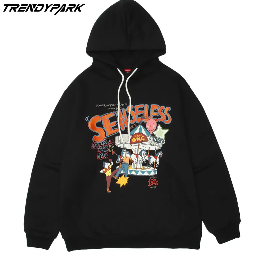 

Men's Hoodie Sweatshirt Oversized Hip Hop Streetwear Cartoon Print Pullover Harajuku Cotton Fleece Hooded Sweatshirt Clothing