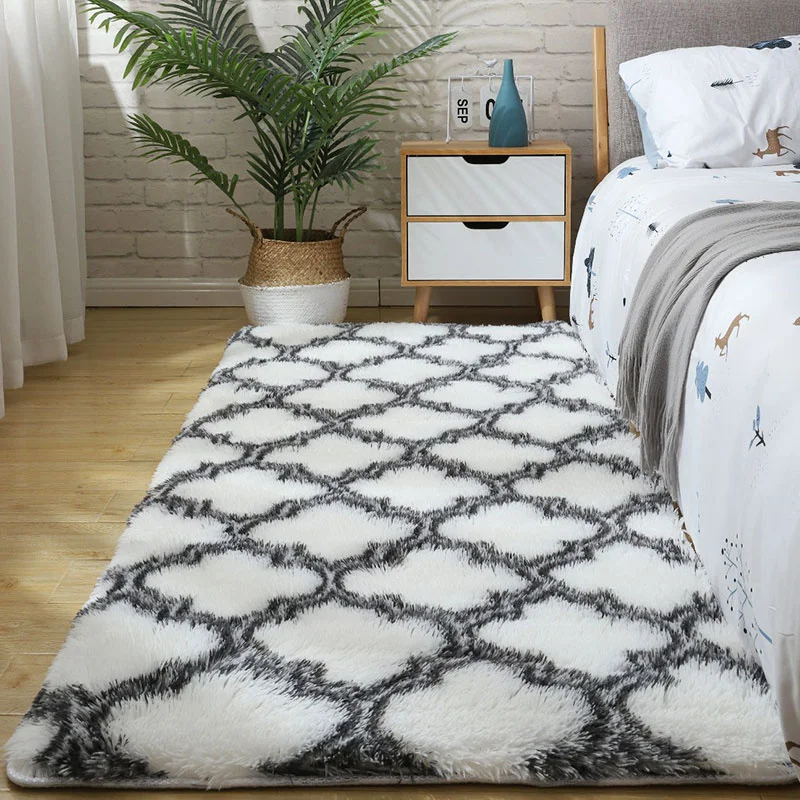 Fluffy Tie Dye Carpets For Bedroom Decor Modern Home Floor Mat Large Washable Nordica In The Living Room Soft White Shaggy Rug | Дом и сад
