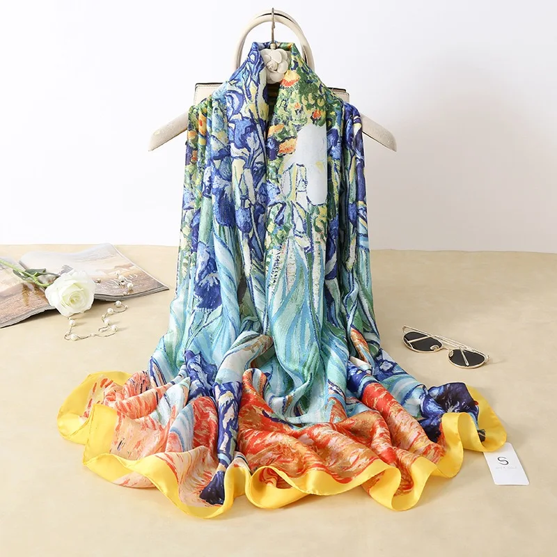 

2021 Women Silk Winter Scarf Luxury Design Print Lady Beach Shawl Scarves Fashion Smooth Foulard Female Hijab