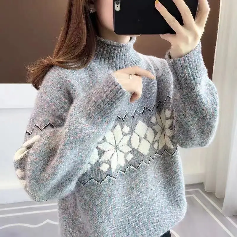 

Women's high collar sweater with loose Pullover and extra thick bottom coat in autumn and winter