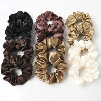 

Smooth Silk Champagne Gold Large Intestine Scrunchies Hair Rope Elastic Hair Bands Ponytail Holder Solid Color Hair Accessories