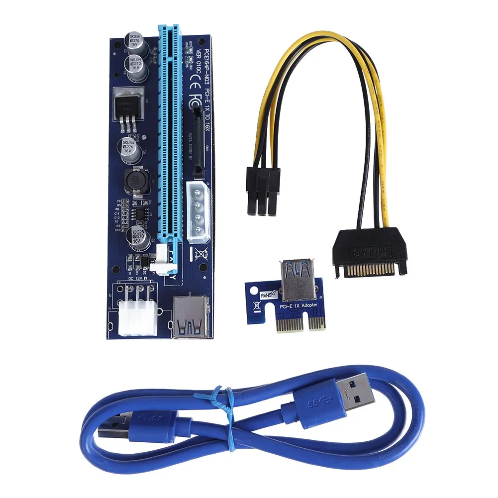 Pci e Express Райзер карта 1x до 16x GPU USB 3 0 расширитель X1 X16 адаптер SATA 6 контактный кабель