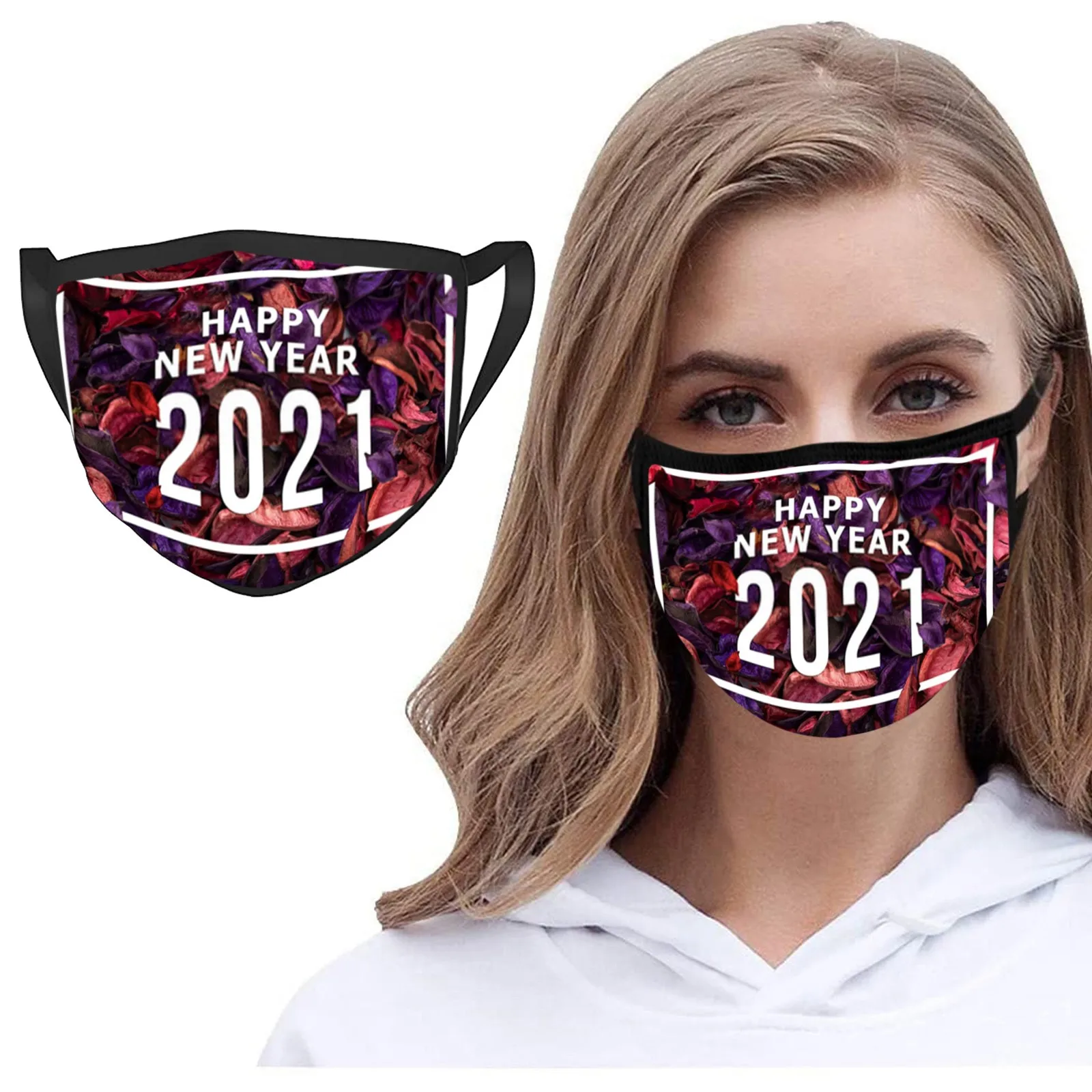 2021 Happy новогоднее рождественское принт маска Антивирус ледяная шелковая для лица