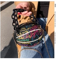 personality ball purses women basketball shape crossbody chain evening clutch purse fashion round graffiti basket ball purse