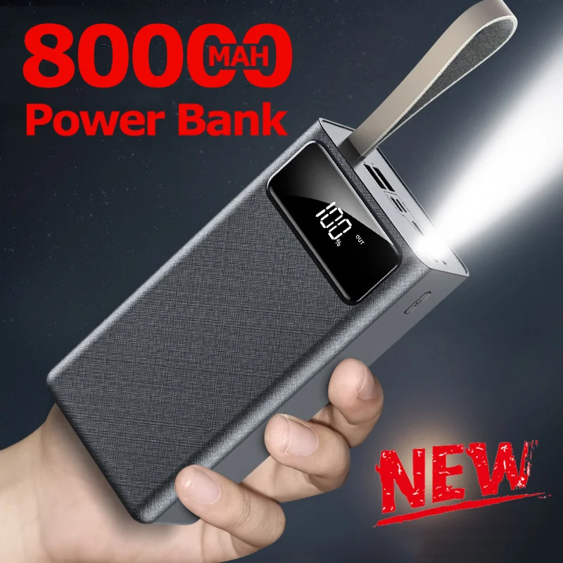 Внешний аккумулятор 80000 мАч светодиодный 2 USB фонарик для рыбалки улицы быстрая