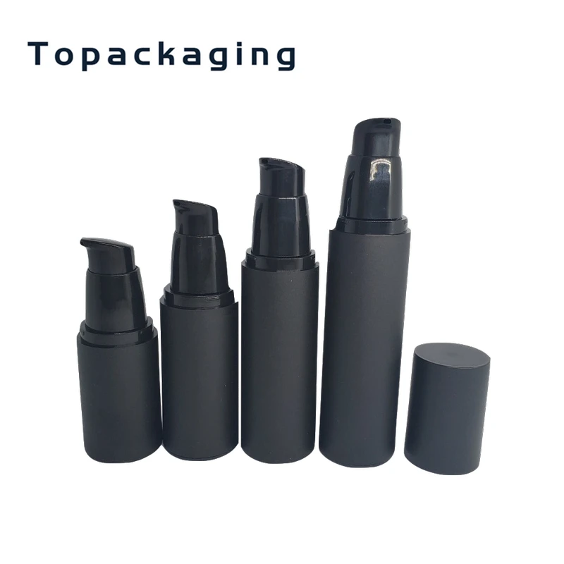 

20ml 30ml 40ml 50ml Empty airless lotion pump bottle all black frosted PP airless essence Cosmetic airless refillable bottle