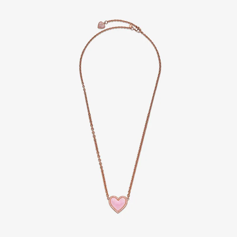 

2021 Valentine's Day Trendy 925 Sterling Silver Pink Heart Necklace Crystal Necklaces For Women Brand Original Fashion Jewelry