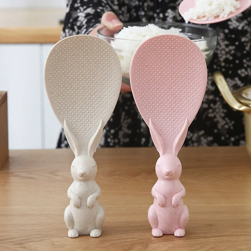 

Creative Cartoon Wheat Straw Rabbit Spoon Rice Spoon Can Stand Up Rabbit Rice Shovel Rice Cooker Non-stick Rice Rice Spoon
