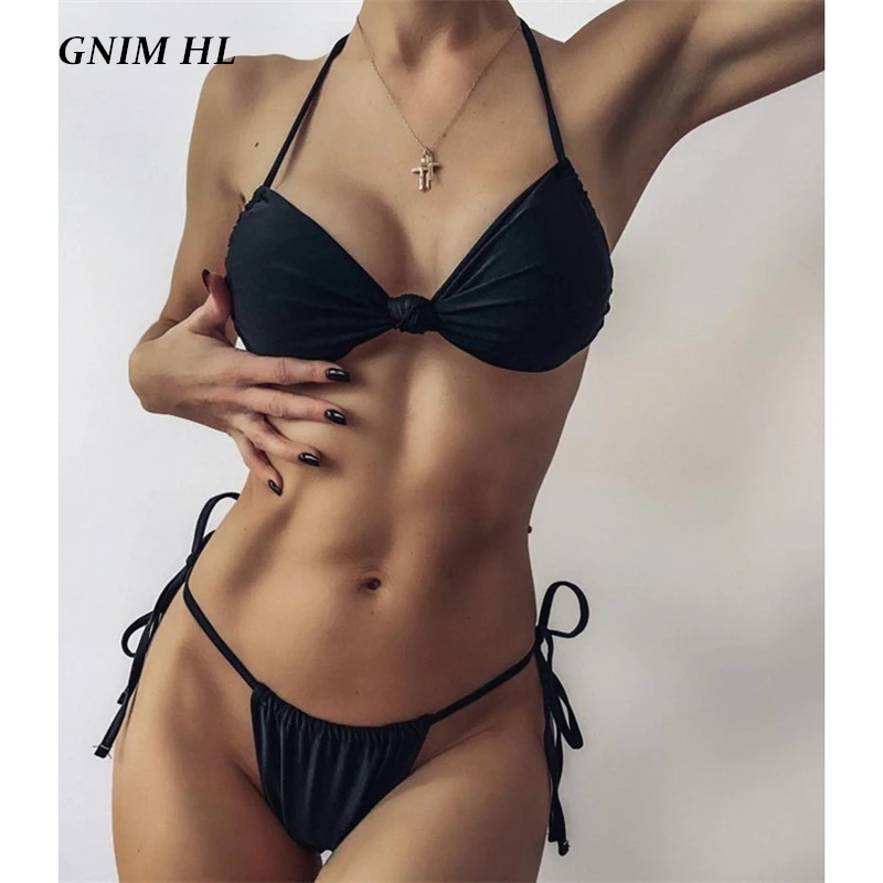 

Сексуальный черный комплект бикини GNIM, 2021, комплект из двух предметов, женский купальник пуш-ап, бандажный бразильский купальник, женское би...