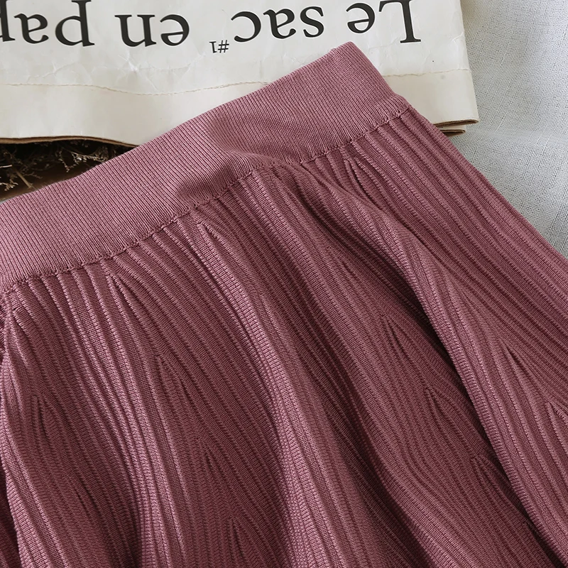 Зима Осень 2019 юбки женские плиссированные вязаные шерстяные мини полоса Высокая