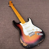 high quality relic st electric guitar alder body maple neck aged hardware sunburst color nitro lacquer finish can be customized