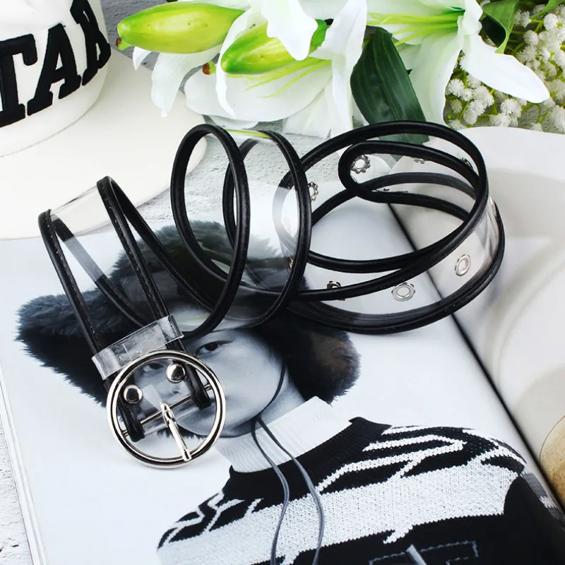 Ремень резиновый женский прозрачный длинный пояс с регулируемой талией пряжкой