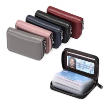 Men Business Card Holder Genuine Leather Credit Card Holder Women Zipper Pocket Unisex Card Case Zipper Coin Purse Card Wallet