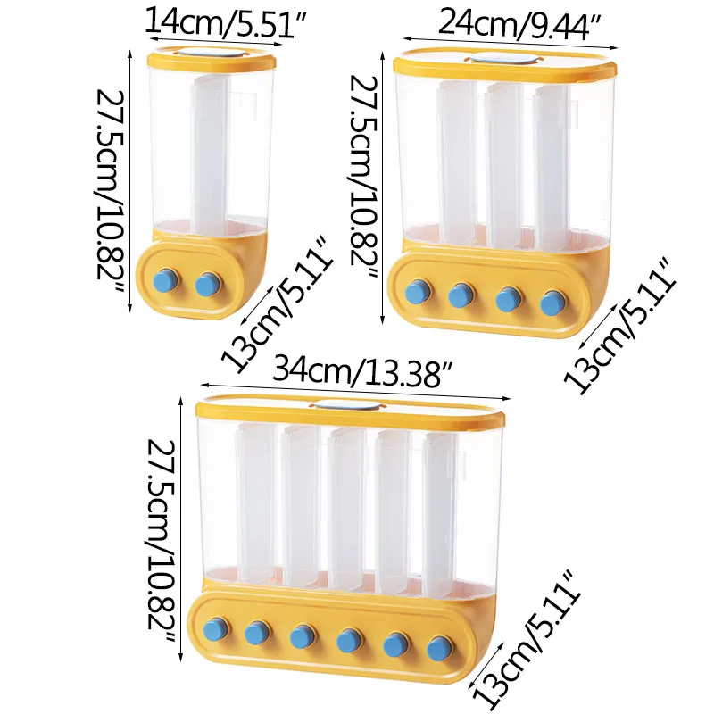 

Wall-Mounted Grain Dispenser Cereal Container Organization Food Storage Holders Kitchen Sealed Cans Compartment Storage Box