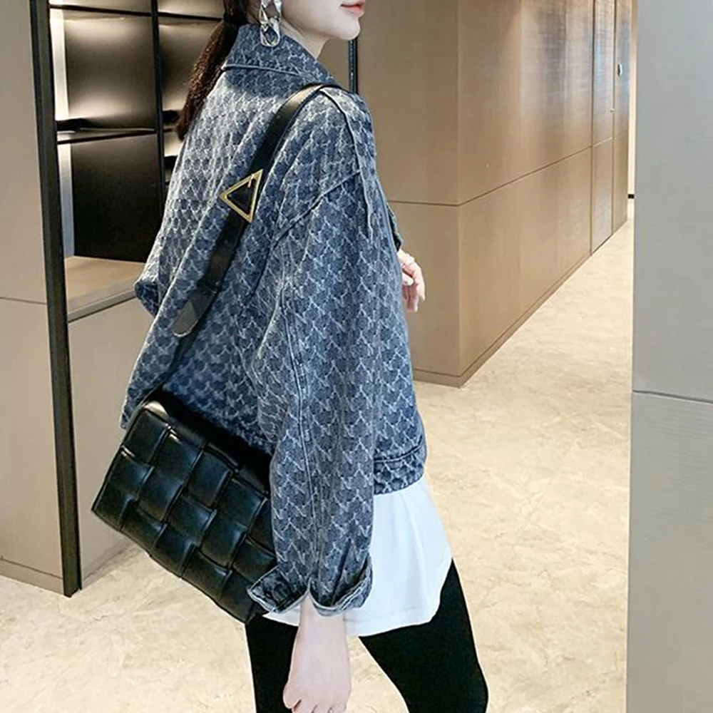 Женская джинсовая куртка с воротником-костюмом винтажная модная и шикарная