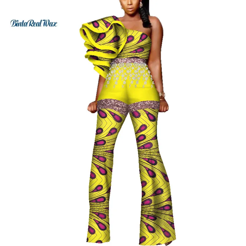 

African Women jumpsuit Africa Design Print Jumpsuit Off Shoulder Wide Pants Jumpsuit Women African Clothing Flare Pants WY3495