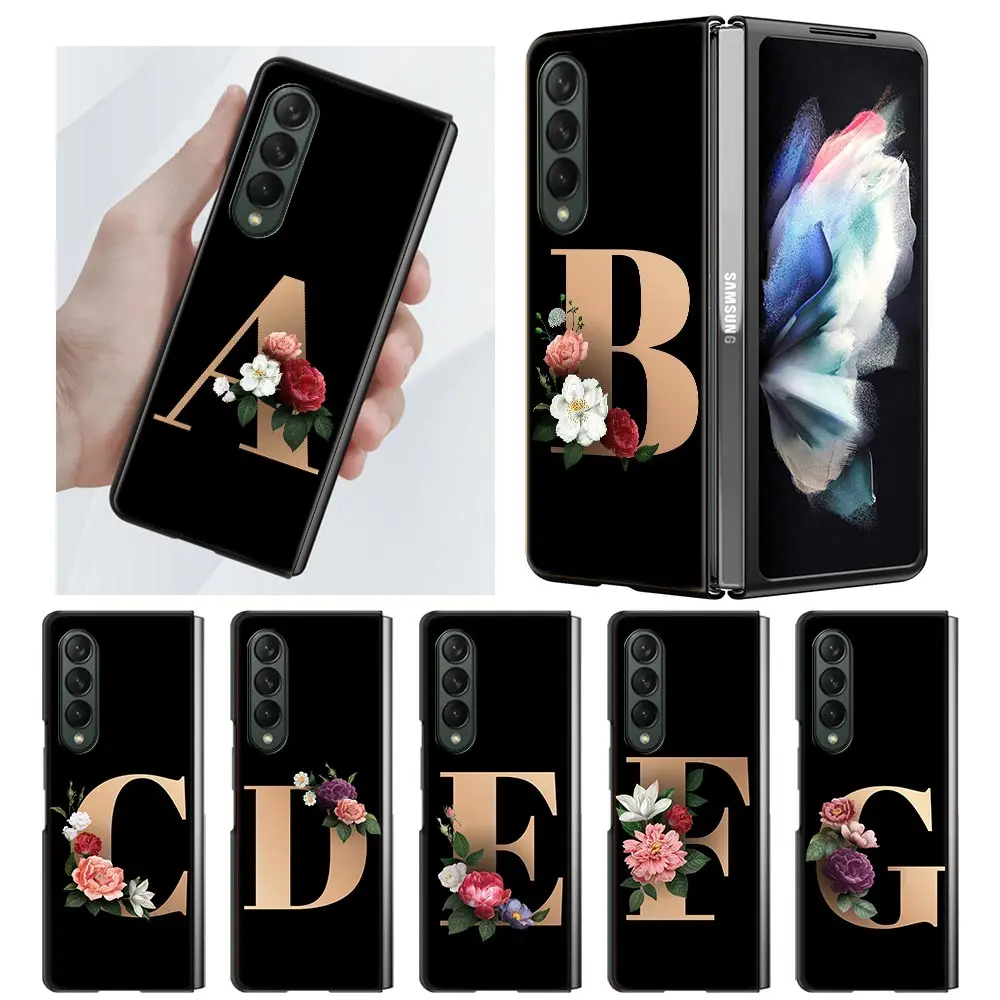 

Letter Monogram Flower for Samsung Galaxy Z Fold3 Case Shockproof Hard Plastic PC Back Cover For Samsung Z Fold 3 5G Phone Case