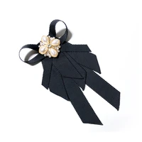 new black fabric bow tie brooch pin pearl rhinestone bowknot lapel pin collor vintage brooches for women clothing accessories