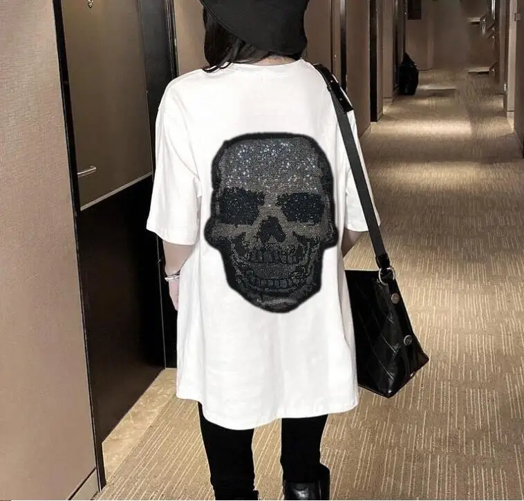 skull t shirt womens fashion brand 2020 summer european style heavy industry hot stamping top loose design short sleeve girls t free global shipping
