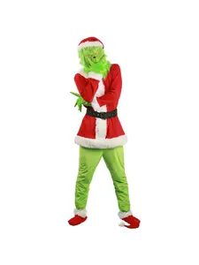 4 tlg Kinder Jungen Mädchen Grinch Cosplay Kostüm Overalls Handschuhe Weihnachte