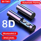 B9 наушники-вкладыши TWS Беспроводные наушники с Bluetooth гарнитурой V5.0 In-ear 8D Hi-Fi стерео спортивные Игровые наушники светодиодный цифровой дисплей для Xiaomi Samsung