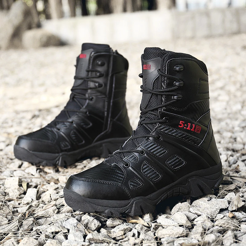 2021 New High Top Outdoor Hiking Shoes Men Anti-collision Quality Army Tactical Boots Man Waterproof Hunting Boots Fishing Shoes