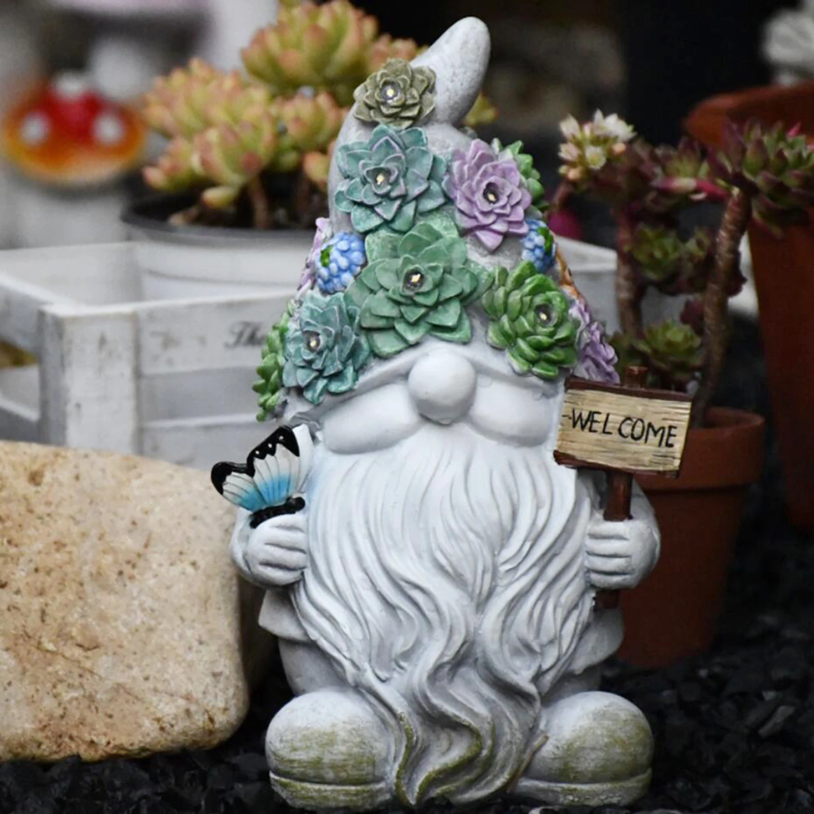 

Resin Funny Gnome Statue Solar Powered Outdoor Porch Backyard Decor Gift