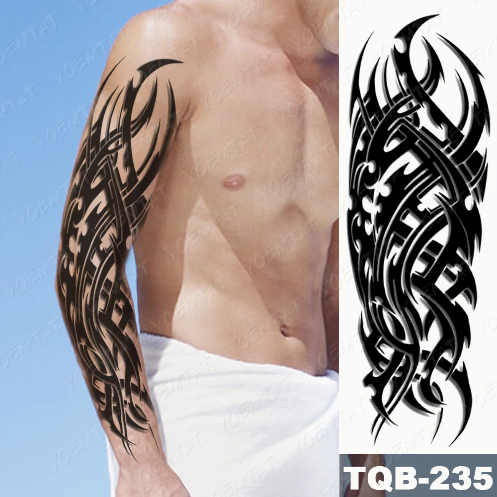 Polynesian Crotch Sexy Thigh Sleeve Arm Large Men Women Glitter Tatu Transfer Tattoo Semi Permanent Tattoo Sleeve Gomette Tato images - 6