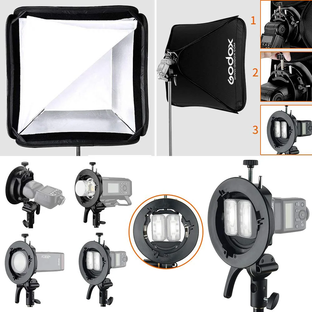 Godox S2 Speedlite вспышки Держатель Кронштейн и соты Softbox сетка с креплением Bowens для
