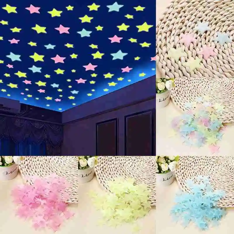 Diy светящиеся Лунные звезды ПВХ наклейки 3d на стену спальня украшения для комнаты