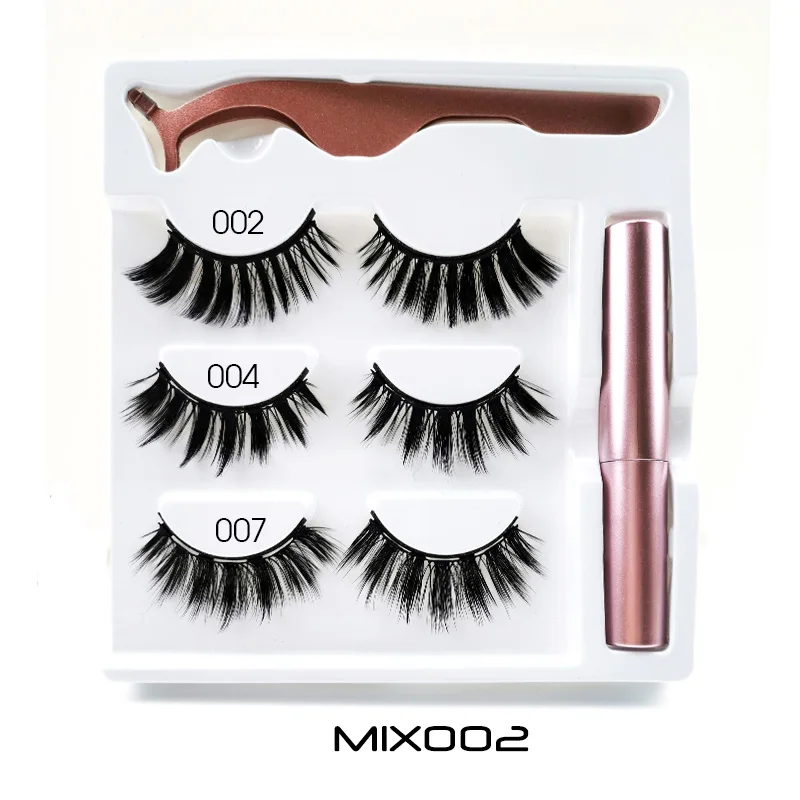 

3 pairs Magnetic Eyelashes Eyeliner Waterproof Long Lasting Eyeliner False Eyelashes Tweezer Set Natural Eyelash Extension